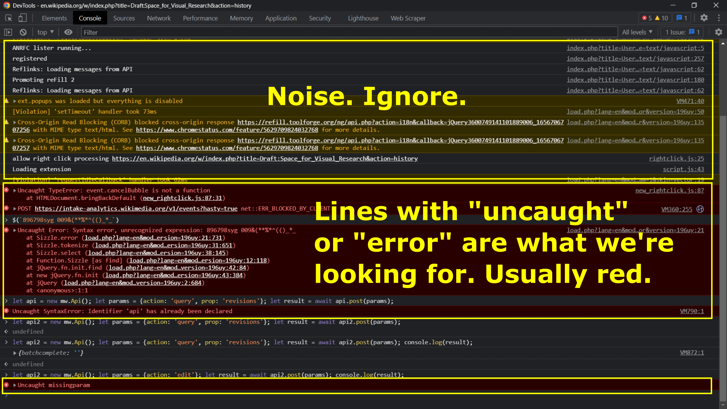 Tampilan debugging console dan stack trace pada terminal